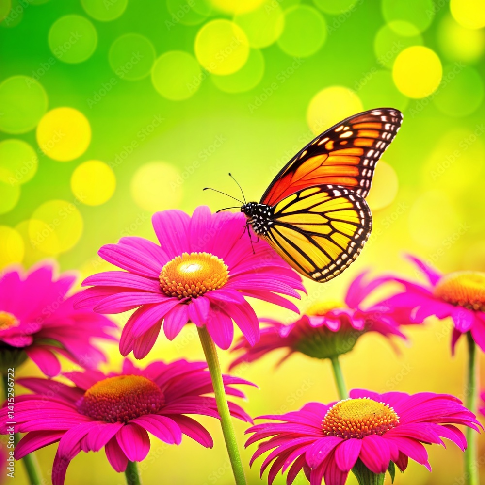 Fototapeta premium Butterfly on pink flowers