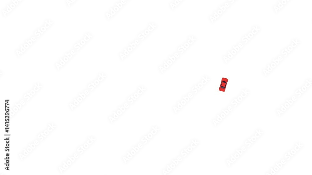 Red car moving in video camera recording against a plain white background  