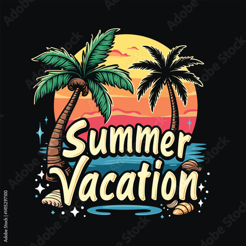 Typography summer with beech and sunset lover t-shirt design vector.