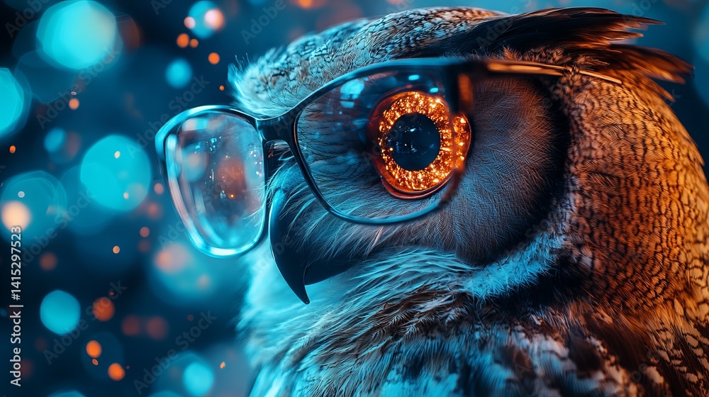 In a surreal laboratory, a scientist adorned with owl-like feathers examines curious specimens under sparkling lights, embodying wisdom and discovery in every detail In a surreal laboratory, a scientist adorned with owl-like feathers examines curious specimens under sparkling lights, embodying wisdom and discovery in every detail
