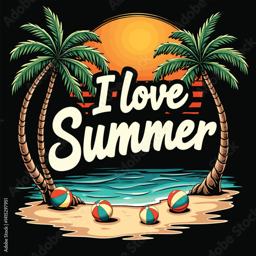 Typography summer with beech and sunset lover t-shirt design vector.