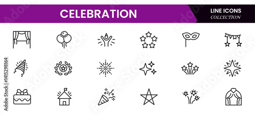 celebration line icons collection. Big UI icon set in a flat design. Thin outline icons pack. Vector illustration