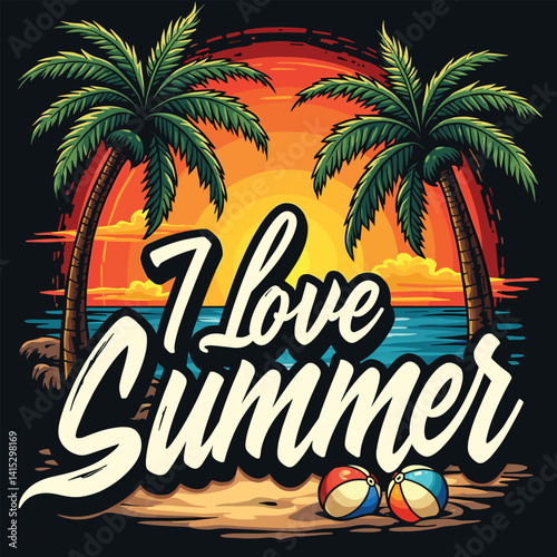 Typography summer with beech and sunset lover t-shirt design vector.