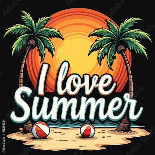 Typography summer with beech and sunset lover t-shirt design vector.