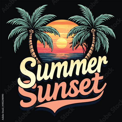 Typography summer with beech and sunset lover t-shirt design vector.