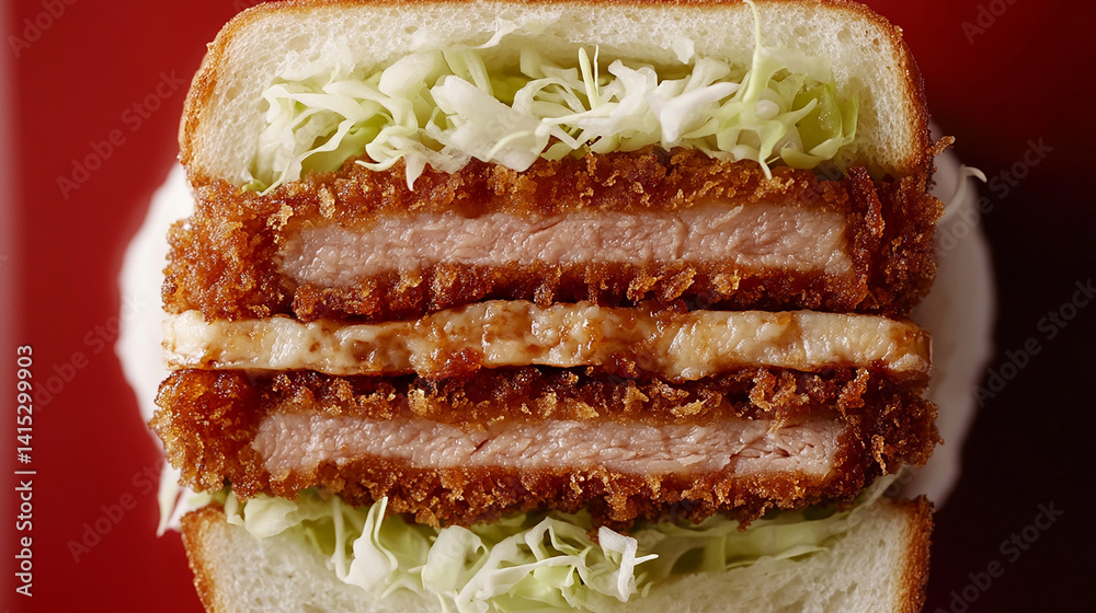 Golden katsu sandwich with cross-section detail