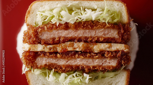 Obraz na płótnie Golden katsu sandwich with cross-section detail w salonie
