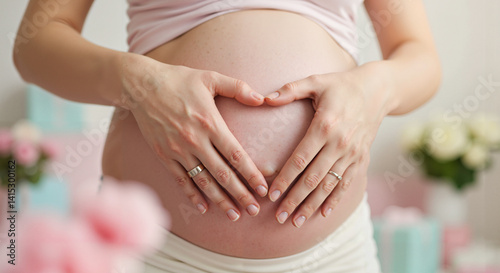 Wallpaper Mural Expectant mother creating heart shape on baby bump in floral setting   Torontodigital.ca