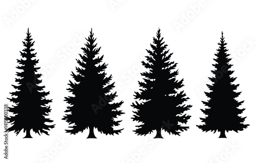 set of christmas trees silhouette 