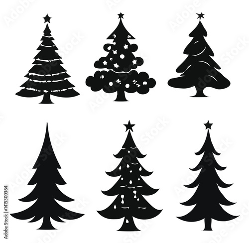 set of christmas trees silhouette 
