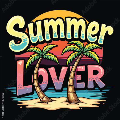Typography summer with beech and sunset lover t-shirt design vector.