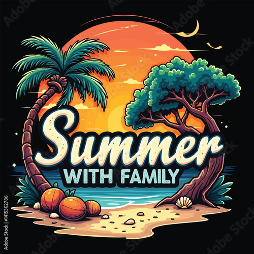 Typography summer with beech and sunset lover t-shirt design vector.