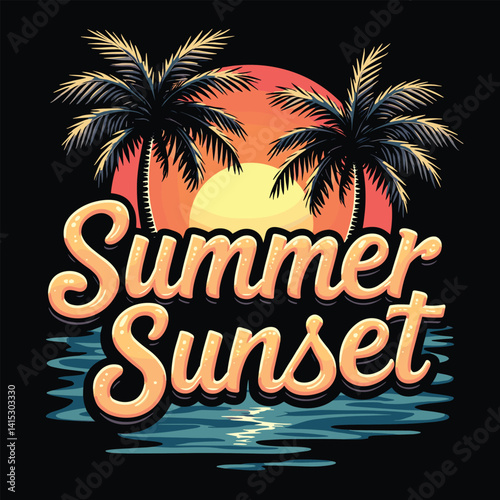 Typography summer with beech and sunset lover t-shirt design vector.