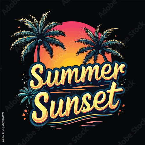 Typography summer with beech and sunset lover t-shirt design vector.