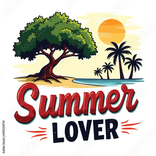 Typography summer with beech and sunset lover t-shirt design vector.
