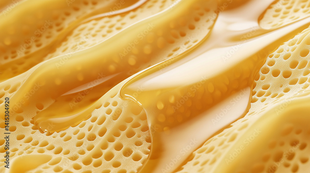 Golden waffles with butter and syrup drip