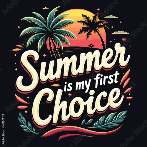 Typography summer with beech and sunset lover t-shirt design vector.