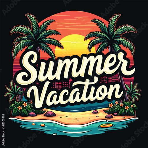 Typography summer with beech and sunset lover t-shirt design vector.