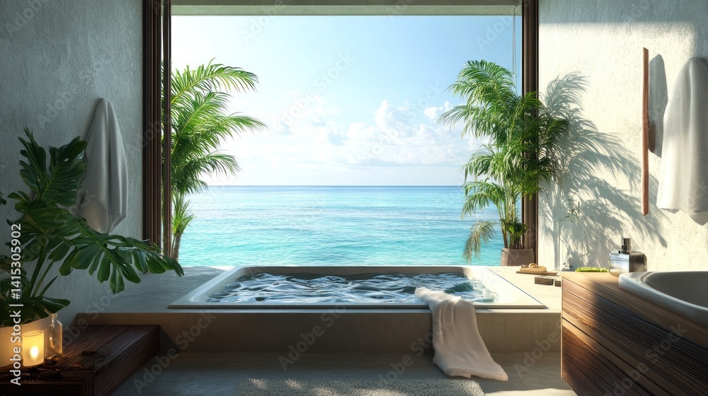 Fototapeta premium Serene Ocean View from a Luxurious Spa Retreat