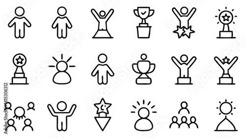 A set of business people icons represents professional individuals and teams in various work scenarios