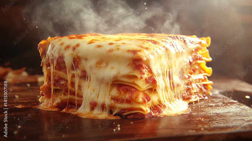 Golden-baked lasagna slice with melted cheese