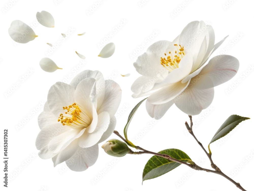 Obraz premium Beautiful camellia flowers gracefully display their delicate petals, embodying elegance and tranquility in nature design