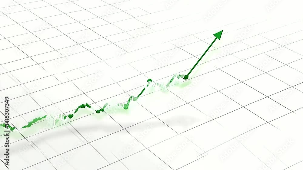 Clean Infographic Style Glowing Green Uptrend Line on Grid Clean Infographic Style Glowing Green Uptrend Line on Grid