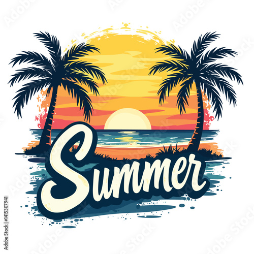 Typography summer with beech and sunset lover t-shirt design vector.