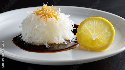 Obraz na płótnie Grated daikon with soy sauce citrus wedge refreshing w salonie