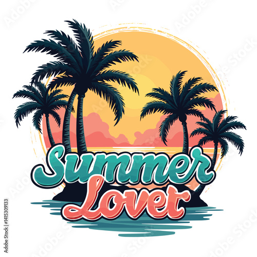Typography summer with beech and sunset lover t-shirt design vector.