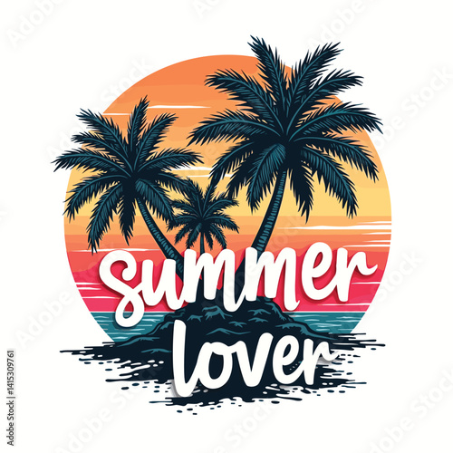 Typography summer with beech and sunset lover t-shirt design vector.