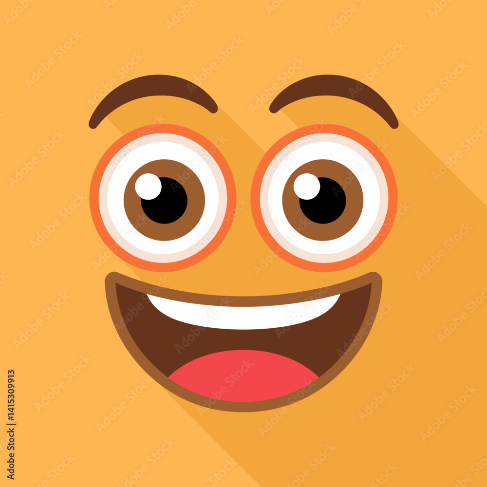 Fototapeta premium Cartoon Face Emoji with Brown Eyes and Shadow on Yellow Background