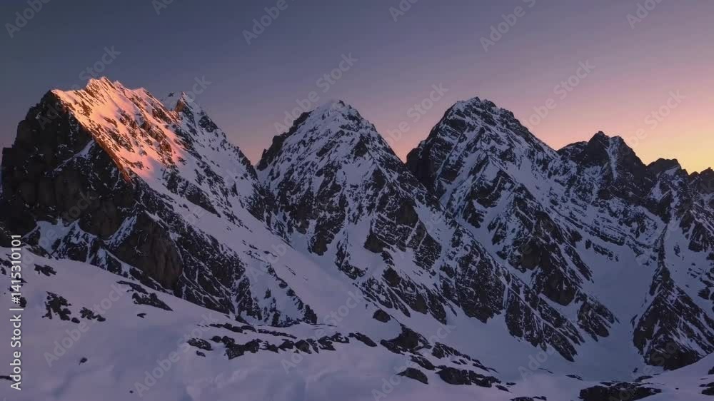 A breathtaking view of majestic snow-capped mountains at twilight, showcasing the grandeur of nature. The rugged terrain and serene ambiance inspire awe and adventure. A breathtaking view of majestic snow-capped mountains at twilight, showcasing the grandeur of nature. The rugged terrain and serene ambiance inspire awe and adventure.