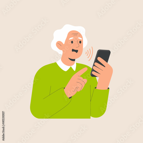 Senior Woman Using Voice Assistant on Smartphone, Elderly Communication