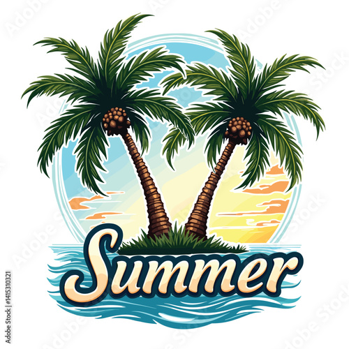 Typography summer with beech and sunset lover t-shirt design vector.
