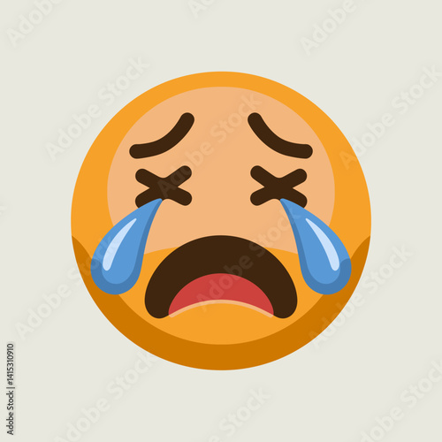 Sad emoji icon crying with cross eyes, upset face expression vector