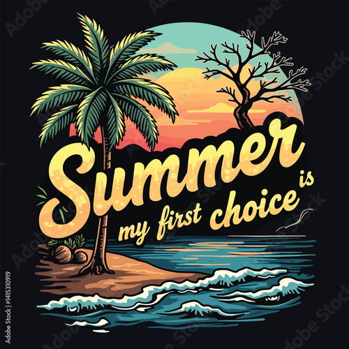 Typography summer with beech and sunset lover t-shirt design vector.