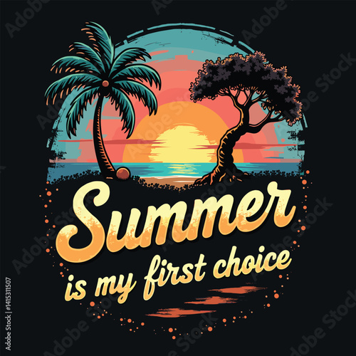 Typography summer with beech and sunset lover t-shirt design vector.