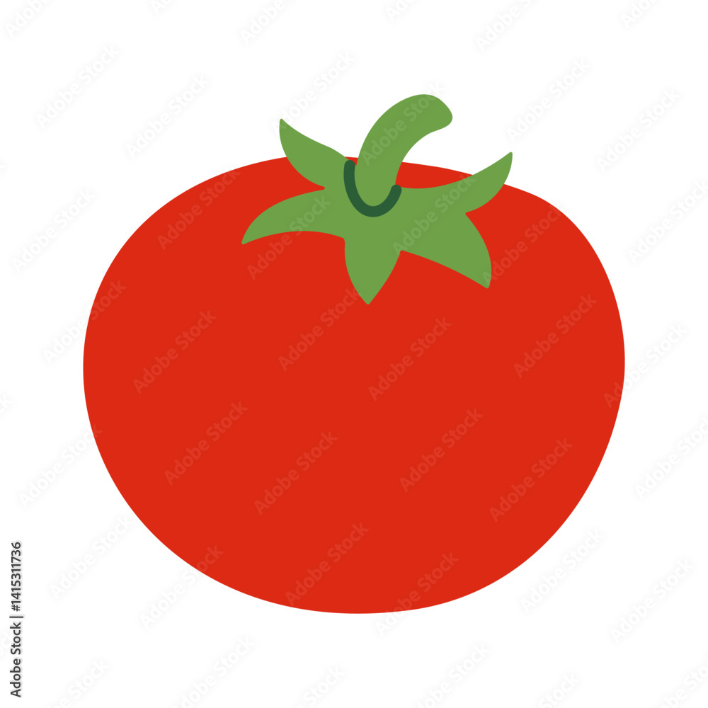 A red tomato with a green stem. The tomato is the main focus of the image. The color of the tomato is bright and vibrant, which gives the image a cheerful and lively mood A red tomato with a green stem. The tomato is the main focus of the image. The color of the tomato is bright and vibrant, which gives the image a cheerful and lively mood