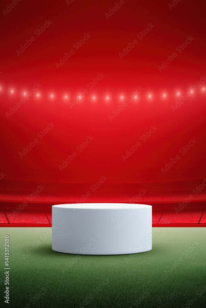 Obraz premium Minimalist display platform in stadium; ideal for product showcase, branding and advertisements