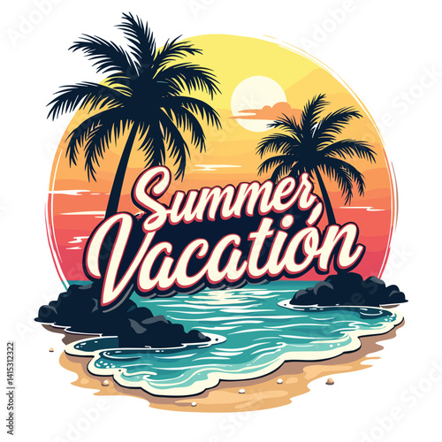 Typography summer with beech and sunset lover t-shirt design vector.