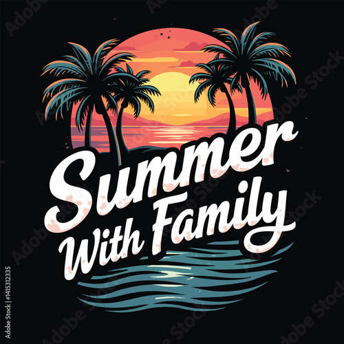 Typography summer with beech and sunset lover t-shirt design vector.