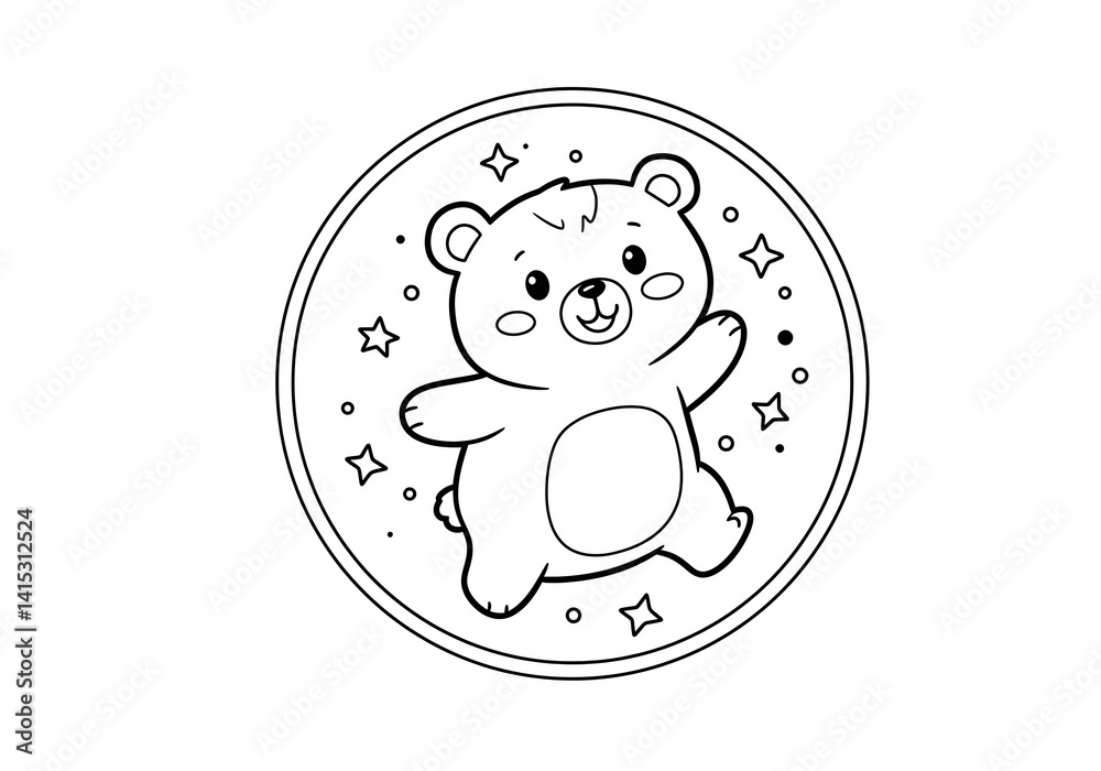 Obraz premium Cute Cartoon Bear Illustration in a Circle