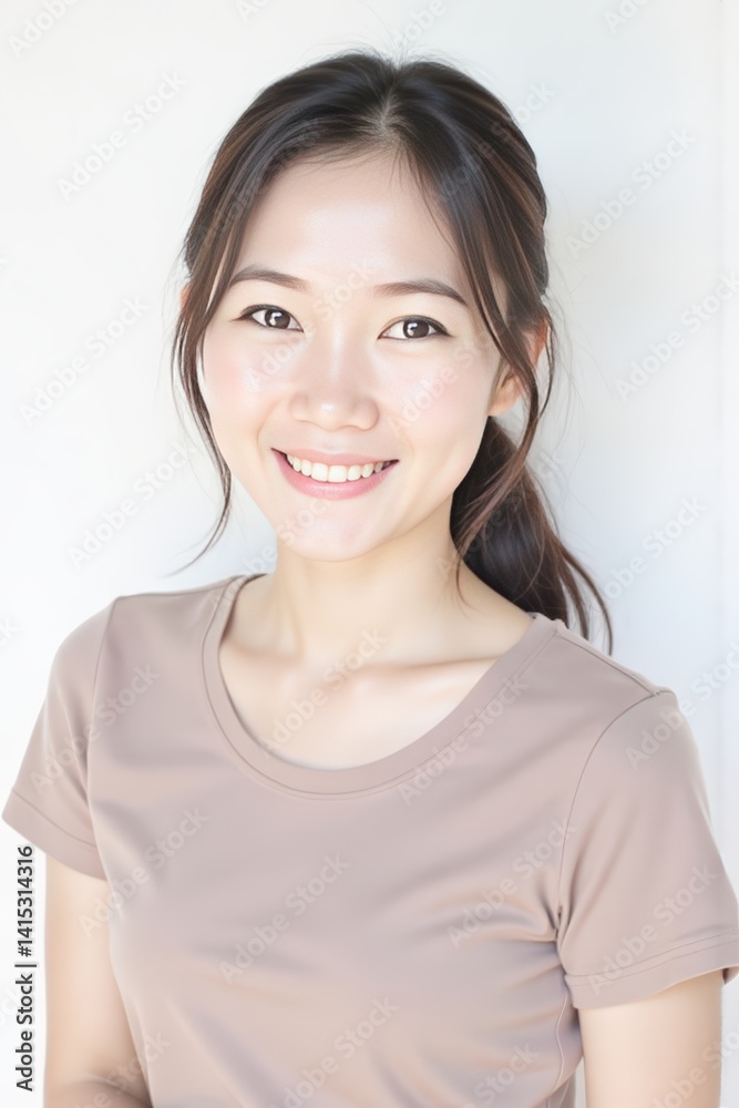 Smiling Asian Woman Portrait: Natural Beauty, Healthy Skin, Casual Style, Fresh Face Smiling Asian Woman Portrait: Natural Beauty, Healthy Skin, Casual Style, Fresh Face