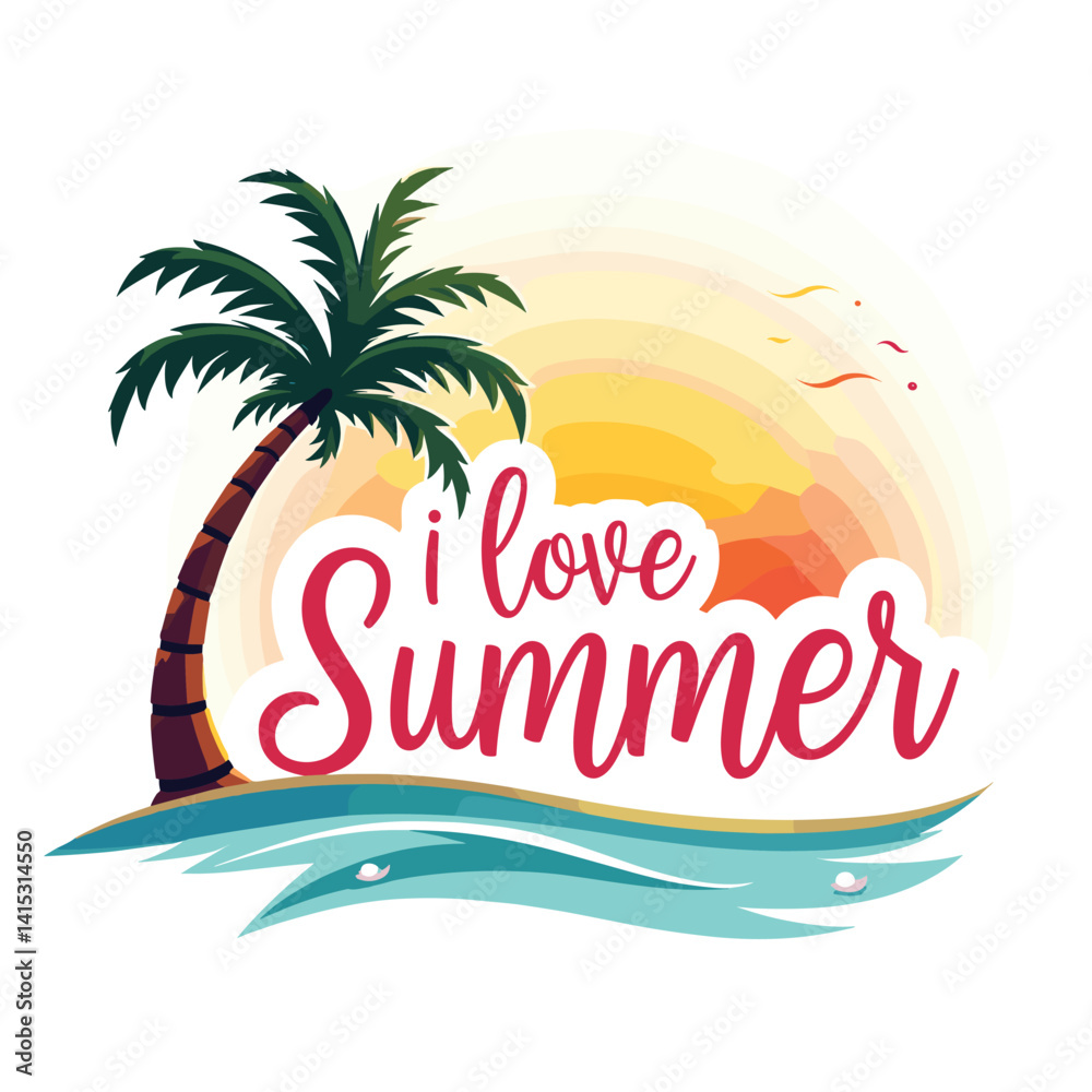 Naklejka premium Typography summer with beech and sunset lover t-shirt design vector.