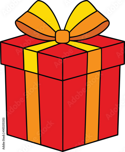  Simple illustration of a red gift box with a yellow ribbon, symbolizing presents, celebrations, and holidays, perfect for Christmas, birthdays, and festive designs.