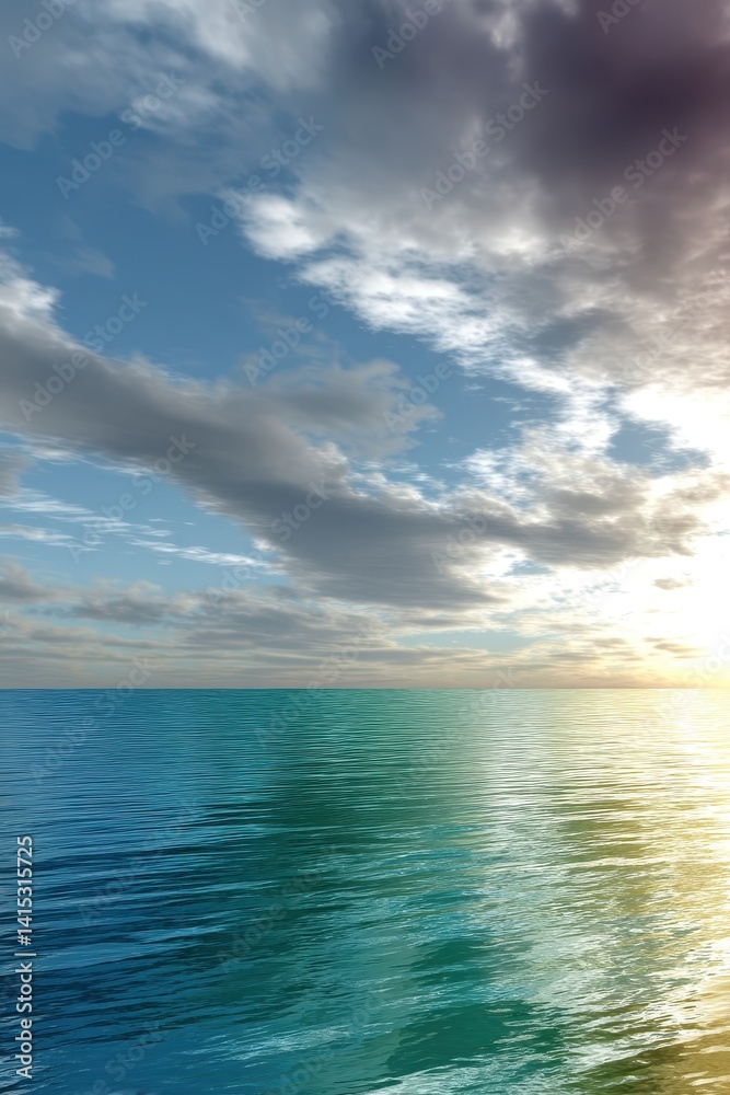 Fototapeta premium Serene Ocean View with Calm Water and Beautiful Cloud Patterns