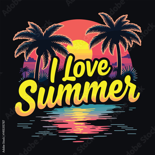 Typography summer with beech and sunset lover t-shirt design vector.