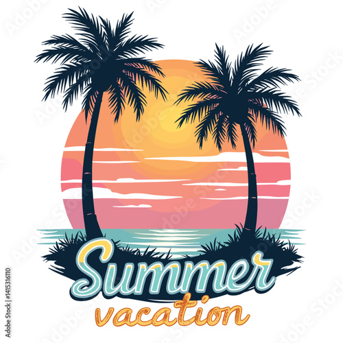 Typography summer with beech and sunset lover t-shirt design vector.