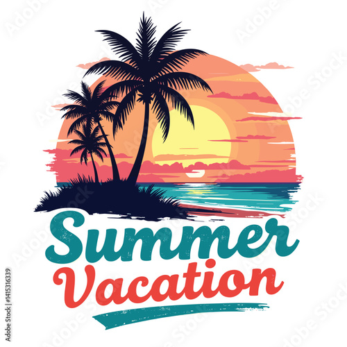 Typography summer with beech and sunset lover t-shirt design vector.